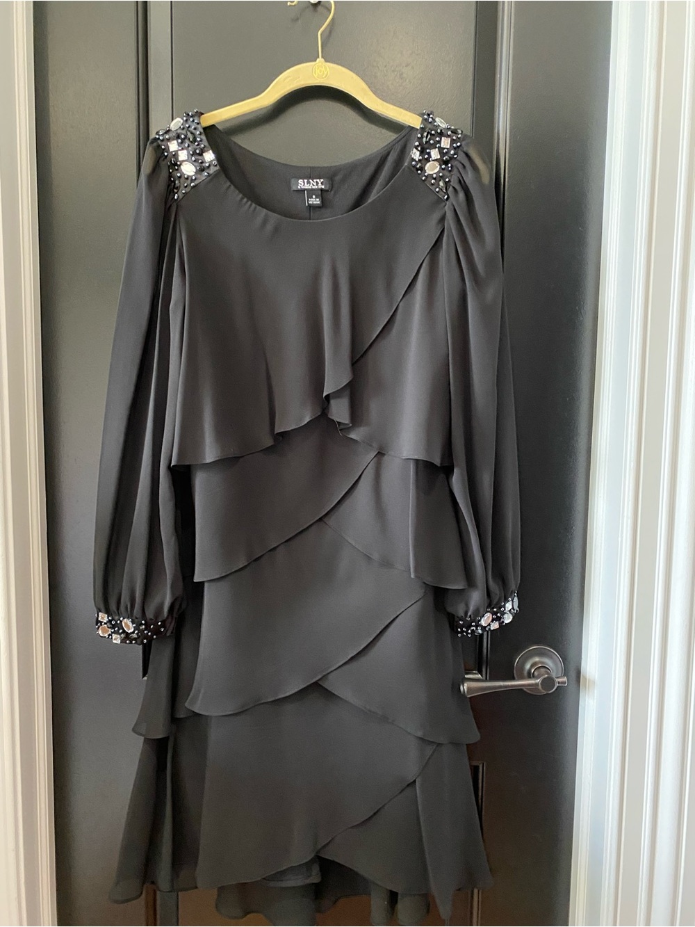 Black Cocktail Or Special Occasion Dress w/Sparkle & Overlay Panels - Sz 8